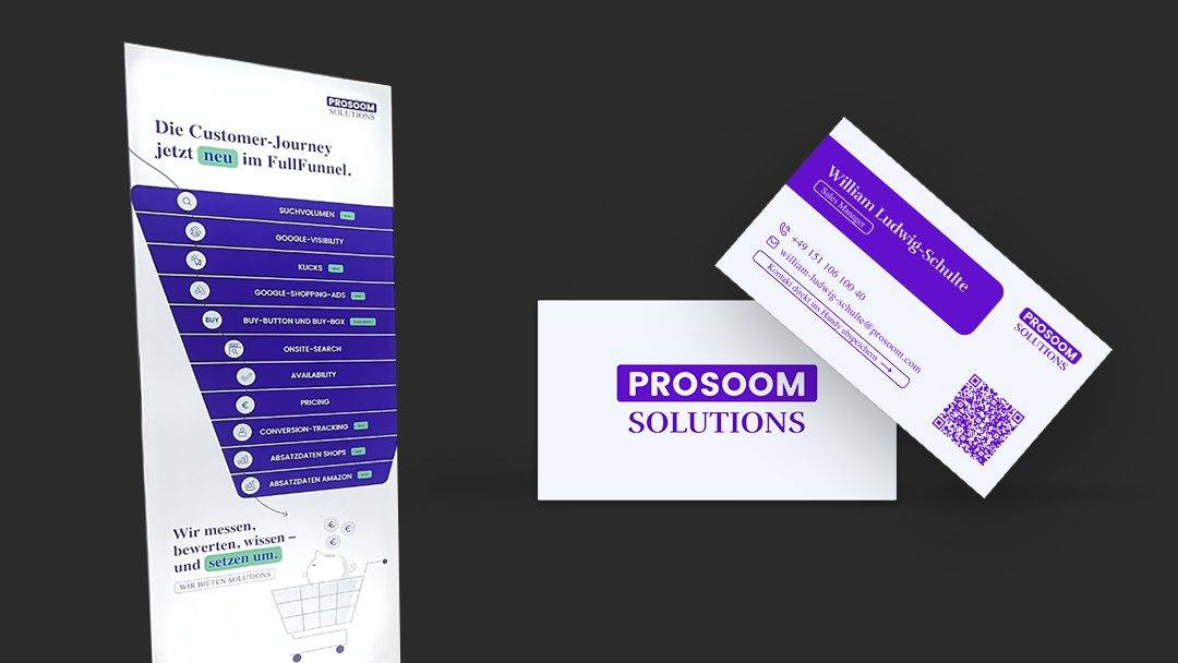 Messestand und Visitenkarten.